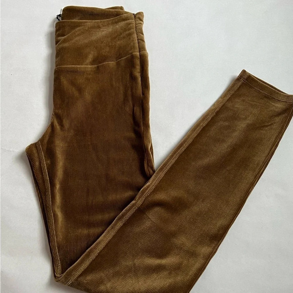 YaYa Velour Velvet Leggings Khaki Green Stretchy Comfort Size Small S  NWT - Picture 5 of 12